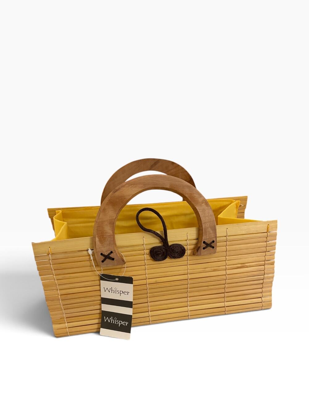 New with Tags! Whisper Natural Bamboo Slat Handbag with Arched Wood Handles
